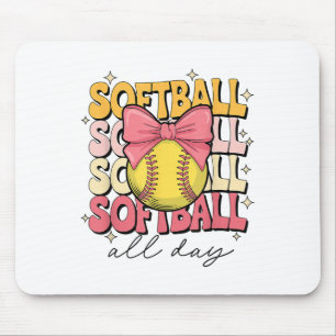 Groovy Softball Coquette Bow Softball Lover Softba Mousepad