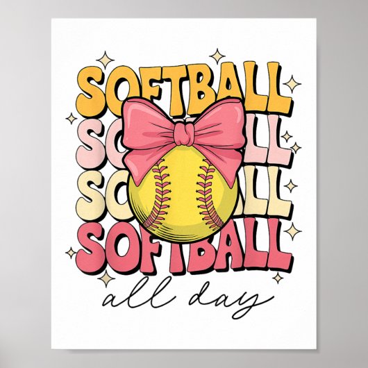 Groovy Softball Coquette Bow Softball Lover Softba Poster (Vorne)