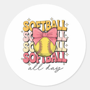 Groovy Softball Coquette Bow Softball Lover Softba Runder Aufkleber