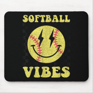 Groovy Softball Vibes Lächeln Gesicht Mädchen Frau Mousepad