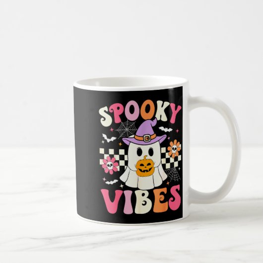 Groovy Soky Vibes Retro Ghost Holding Pumpkin Hall Kaffeetasse (Rechts)