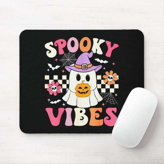 Groovy Soky Vibes Retro Ghost Holding Pumpkin Hall Mousepad (Mit Mouse)