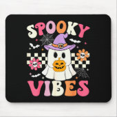 Groovy Soky Vibes Retro Ghost Holding Pumpkin Hall Mousepad (Vorne)