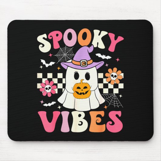 Groovy Soky Vibes Retro Ghost Holding Pumpkin Hall Mousepad (Vorne)