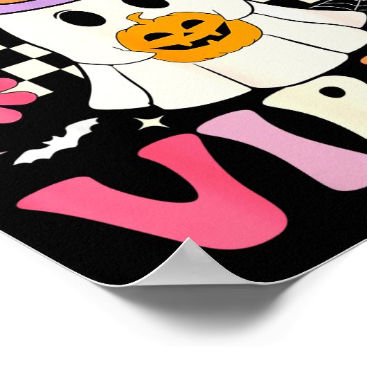 Groovy Soky Vibes Retro Ghost Holding Pumpkin Hall Poster (Ecke)