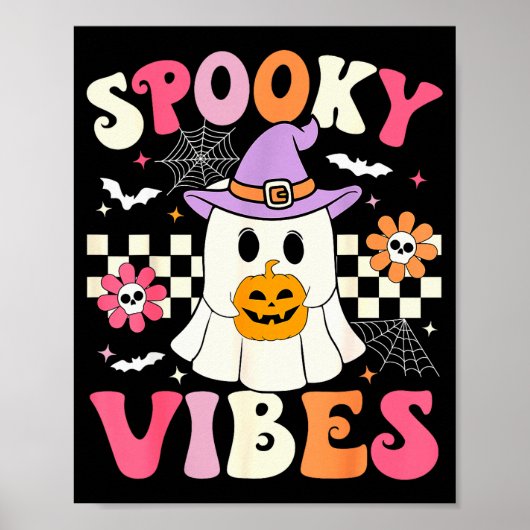Groovy Soky Vibes Retro Ghost Holding Pumpkin Hall Poster (Vorne)
