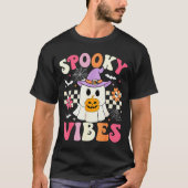 Groovy Soky Vibes Retro Ghost Holding Pumpkin Hall T-Shirt (Vorderseite)