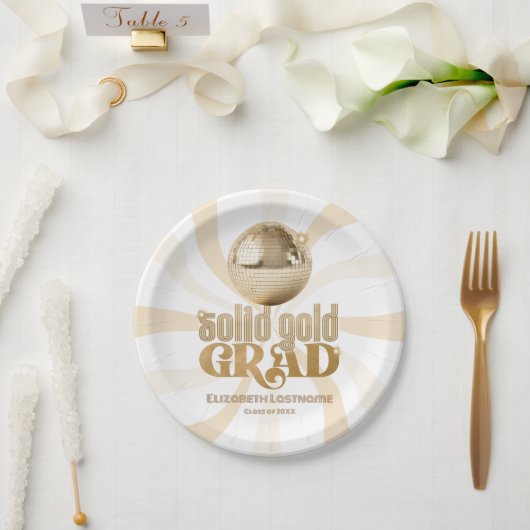 Groovy Solid Gold Grad Disco Graduation Party Pappteller (Hochzeit)