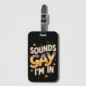 Groovy Sounds Gay I bin in LGBT Rainbow Pride Gepäckanhänger (Vorderseite Vertikal)