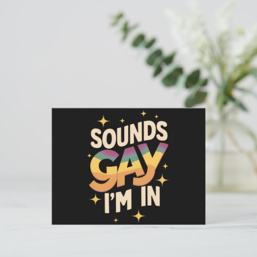 Groovy Sounds Gay I bin in LGBT Rainbow Pride Postkarte (Stehend Vorderseite)