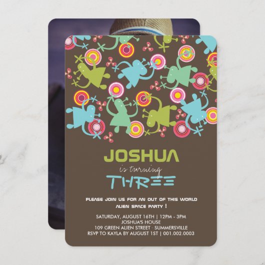 Groovy Space Außerirdischen Kinder Junge Geburtsta Einladung (Vorne/Hinten)