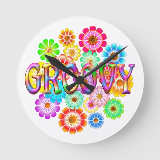 GROOVY Spaß-Blumen Runde Wanduhr (Vorderseite)