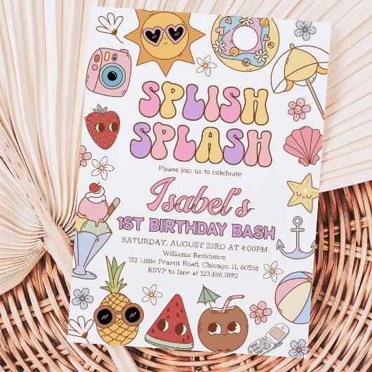 Groovy Splish Splash Beach Bash Birthday Einladung