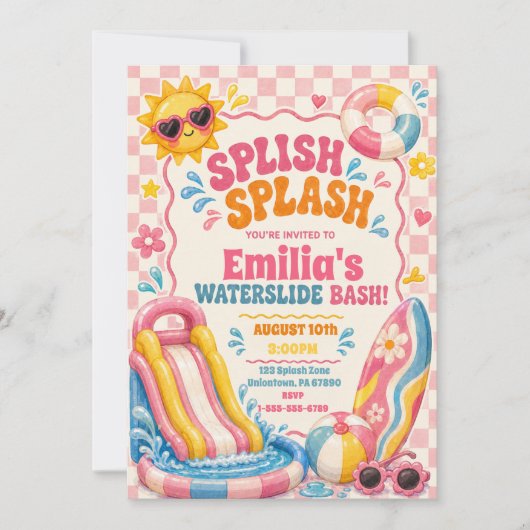 Groovy Splish Splash Mädchen-Geburtstag Einladung (Vorderseite)