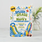 Groovy Splish Splash Wasserrutsche Geburtstag Einladung (Stehend Vorderseite)