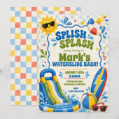 Groovy Splish Splash Wasserrutsche Geburtstag Einladung (Vorne/Hinten)