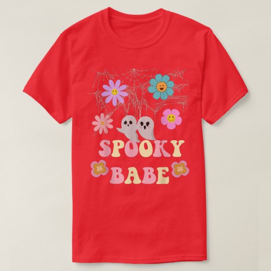Groovy Spooky Babe Vibes Retro Floral Ghost Hippie T-Shirt (Design vorne)