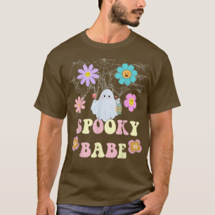 Groovy Spooky Babe Vibes Retro Floral Ghost Hippie T-Shirt