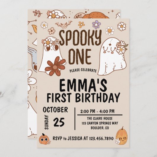 Groovy Spooky Halloween Einladung zum Geburtstag (Vorne/Hinten)