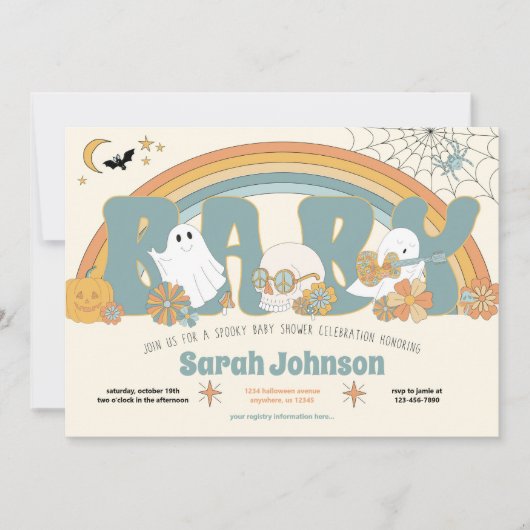 Groovy Spooky Halloween Ghost Boy Babydusche Einladung (Vorderseite)