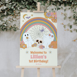 Groovy Spooky Halloween Ghost Party Sign Poster