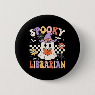 Groovy Spooky Librarian Halloween Library Ghost Li Button