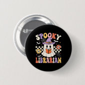 Groovy Spooky Librarian Halloween Library Ghost Li Button (Vorne & Hinten)