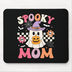 Groovy Spooky Mama Retro Ghost Holding Pumpkin Hal Mousepad