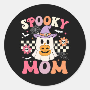 Groovy Spooky Mama Retro Ghost Holding Pumpkin Hal Runder Aufkleber