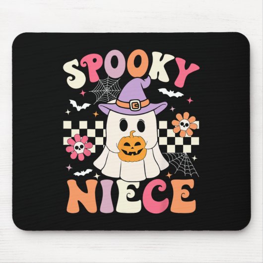 Groovy Spooky Niece Retro Ghost Holding Pumpkin Ha Mousepad (Vorne)