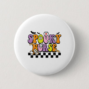 Groovy Spooky Nurse Retro Halloween Nurse Fall Scr Button