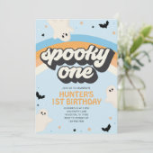 Groovy Spooky One Boy 1. Geburtstag Halloween Einladung (Stehend Vorderseite)