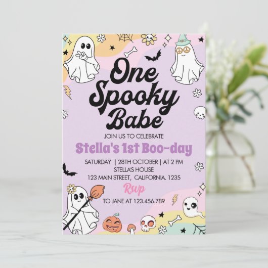 Groovy Spooky One Ghost Birthday Einladung (Stehend Vorderseite)