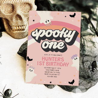 Groovy Spooky One Girl 1. Geburtstag Halloween Einladung