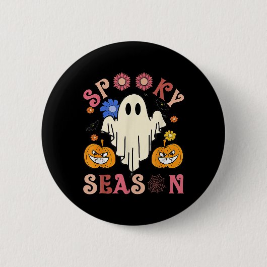 Groovy Spooky Season Niedlich Ghost Holding Pumpki Button (Vorderseite)