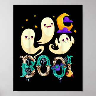 Groovy Spooky Season Niedlich Ghost Holding Pumpki Poster