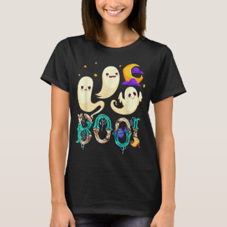 Groovy Spooky Season Niedlich Ghost Holding Pumpki T-Shirt