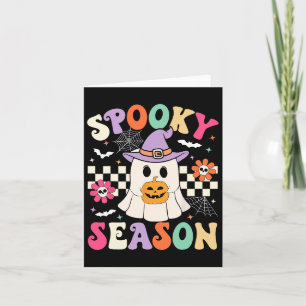 Groovy Spooky Season Retro Ghost Holding Pumpkin H Karte
