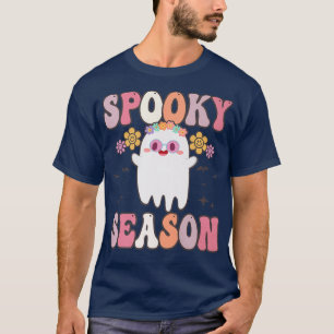 Groovy Spooky Season Vintag Floral Ghost Hippie H T-Shirt