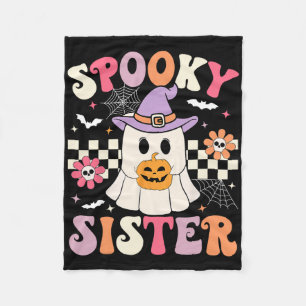 Groovy Spooky Sister Retro Ghost Holding Pumpkin H Fleecedecke