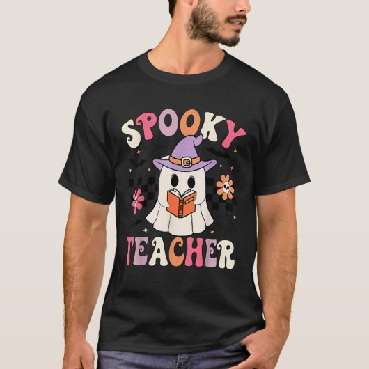 Groovy Spooky Teacher Ghost Retro Floral Teacher H T-Shirt (Vorderseite)
