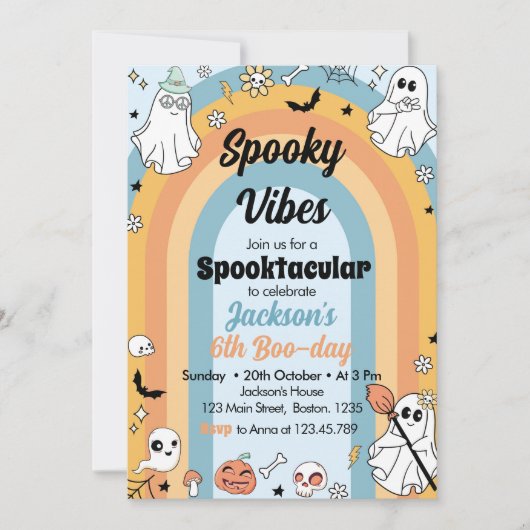 Groovy Spooky Vibes Ghost Birthday Einladung (Vorderseite)