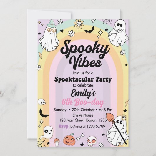 Groovy Spooky Vibes Ghost Birthday Einladung (Vorderseite)