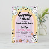 Groovy Spooky Vibes Ghost Birthday Einladung (Stehend Vorderseite)