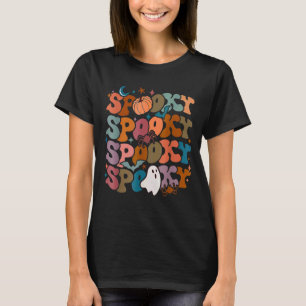Groovy Spooky Vibes Vintag Floral Ghost Hippie Ha T-Shirt