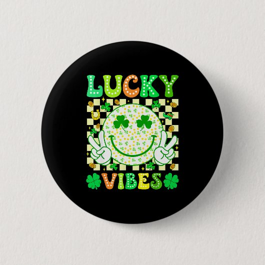 Groovy St. Patricks Day Glücksgefühle Shamrock Fra Button (Vorderseite)