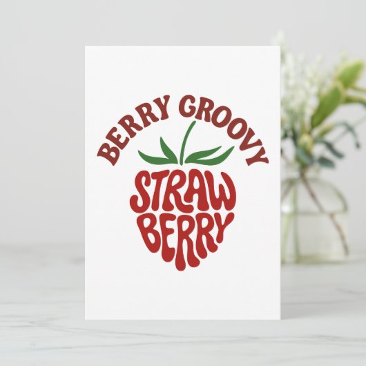 Groovy Strawberry Retro 70er Vibes Einladung (Stehend Vorderseite)