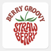 Groovy Strawberry Retro 70er Vibes Quadratischer Aufkleber (Vorderseite)