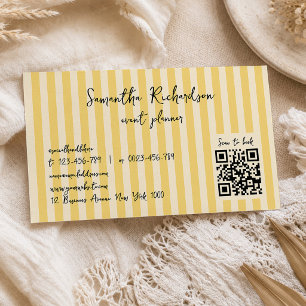 Groovy Streifen Gelber Handgeschriebener QR-Code Visitenkarte