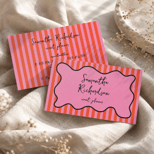 Groovy Streifen Kirsche Pink Handgeschrieben Retro Visitenkarte